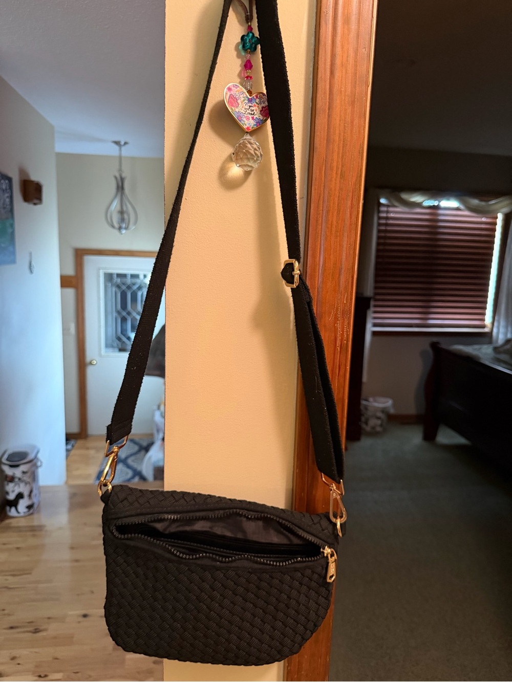 Black Woven Crossbody Bag - Women's Shoulder Bag